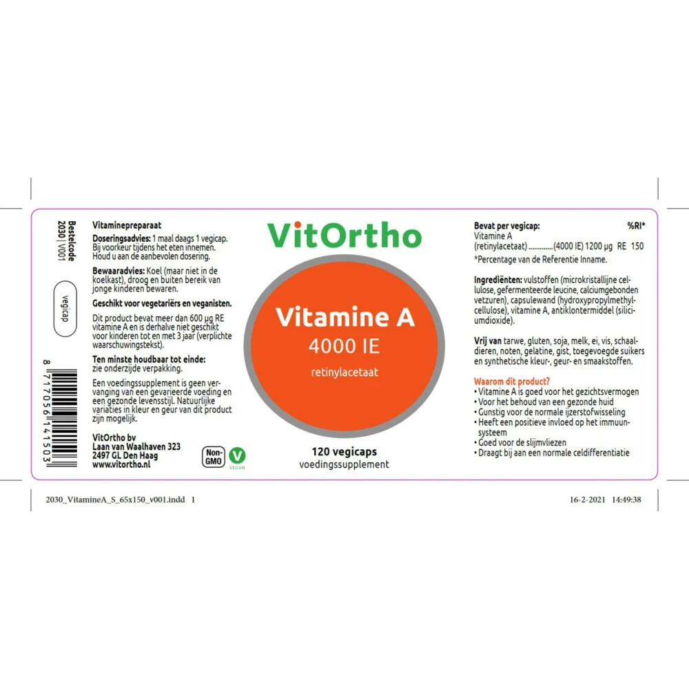Vitortho Vitamine A 4000 IE 2 Vitortho Vitamine A 4000 IE - Afbeelding 2