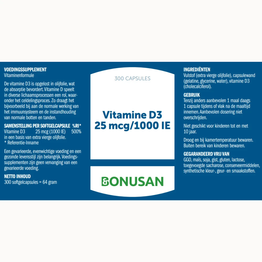 Bonusan Vitamine D3 25 Mcg/1000 IE 2 Bonusan Vitamine D3 25 Mcg/1000 IE - Afbeelding 2
